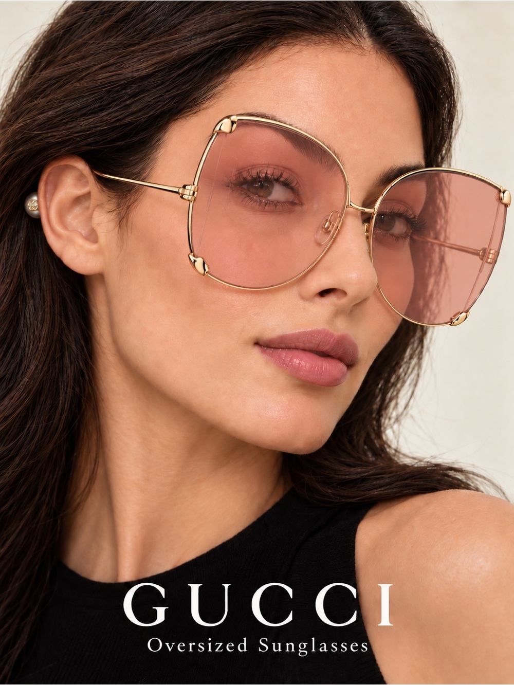 Gucci Oversized Sunglasses with Pink Lenses and Gold Frame